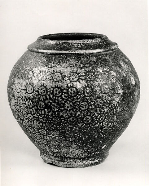 Large Jar, Shimaoka Tatsuzō (Japanese, 1919–2007), Stoneware with stamped floral patterns, salt glaze (Mashiko ware), Japan 