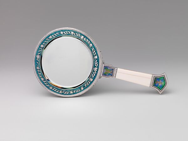 Hand mirror, Eda Lord Dixon (American, 1876–1926), Silver, ivory, enamel, and glass, American