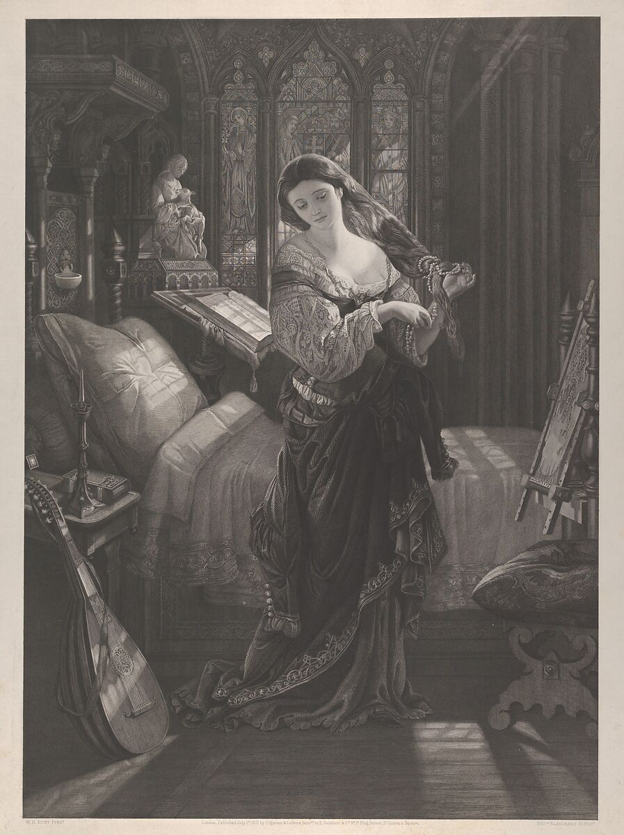 Madeline after Prayer, from "The Eve of St. Agnes" by John Keats, stanza XIX, lines 4-5, After Daniel Maclise (Irish, Cork 1806–1870 London), Etching and engraving on chine collé 