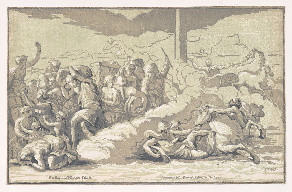 The Israelites Passing the Red Sea, from Diversarum Iconum...Series Secunda, Anton Maria Zanetti the Elder (Italian, Venice 1680–1767 Venice), Chiaroscuro woodcut from four blocks in yellow-green ink 