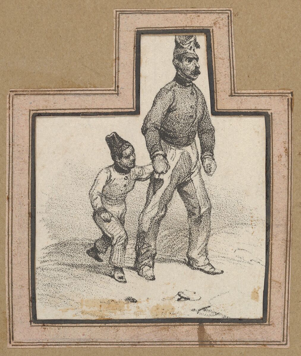 Man holding hands with a boy, Victor Adam (French, 1801–1866), Lithograph 