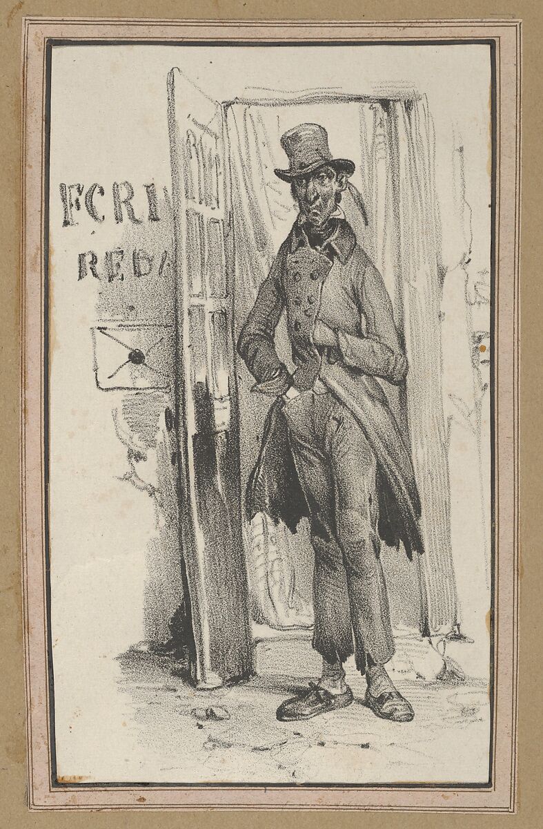 Man standing in a doorway, Victor Adam (French, 1801–1866), Lithograph 
