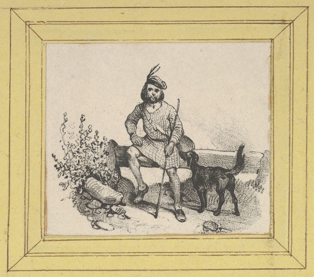 Man sitting with a dog, Victor Adam (French, 1801–1866), Lithograph 