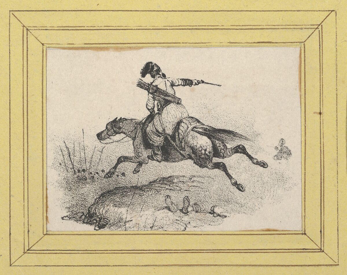 Soldier on galloping horse, Victor Adam (French, 1801–1866), Lithograph 