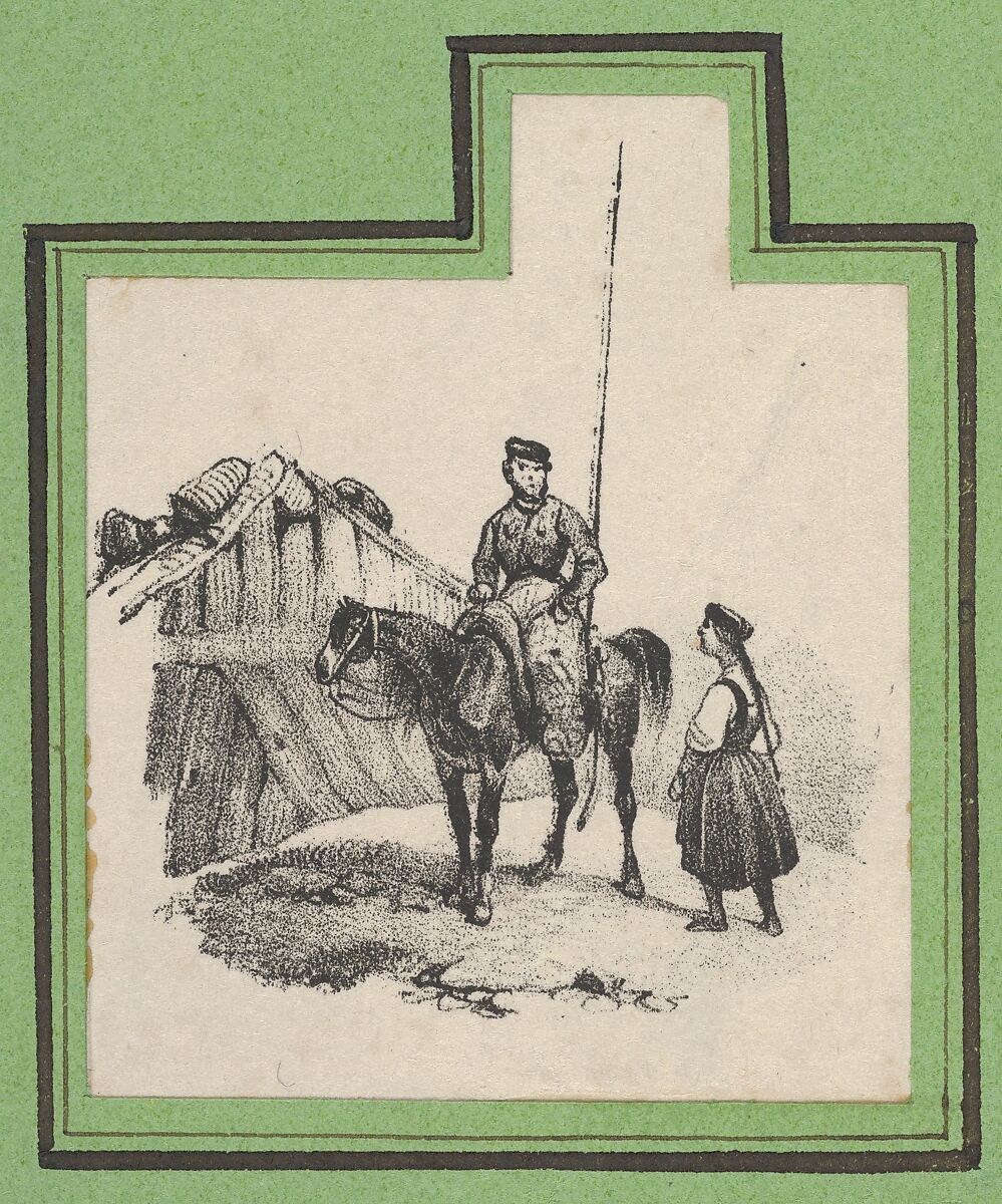 Soldier on a horse with a woman beside him, Victor Adam (French, 1801–1866), Lithograph 