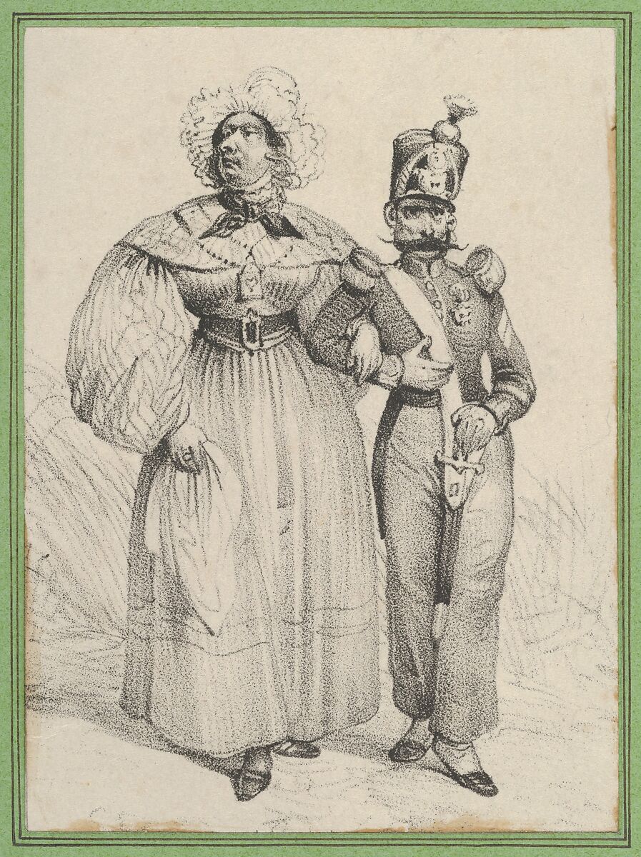 Soldier with a woman on his arm, Victor Adam (French, 1801–1866), Lithograph 