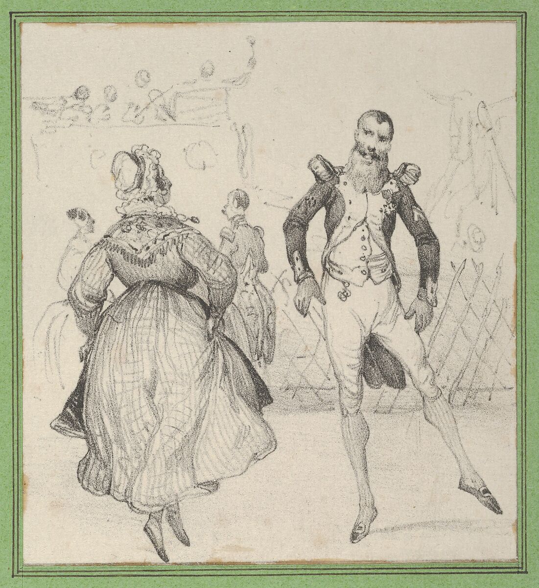 A soldier and a woman dancing, Victor Adam (French, 1801–1866), Lithograph 