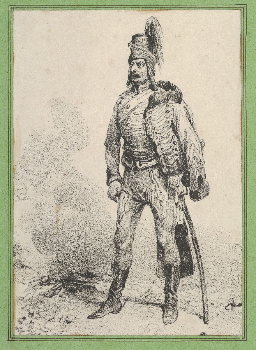 Standing soldier with his jacket on one shoulder, Victor Adam (French, 1801–1866), Lithograph 