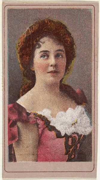 Actress wearing pink bodice with white ruffles, from the Actresses series (T176) issued by Sweet Caporal Cigarettes, Issued by Kinney Brothers Tobacco Company, Commercial color lithograph 