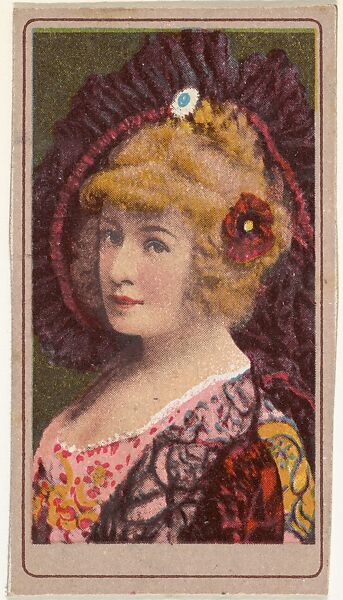 Actress wearing red flower in hair, from the Actresses series (T176) issued by Sweet Caporal Cigarettes, Issued by Kinney Brothers Tobacco Company, Commercial color lithograph 
