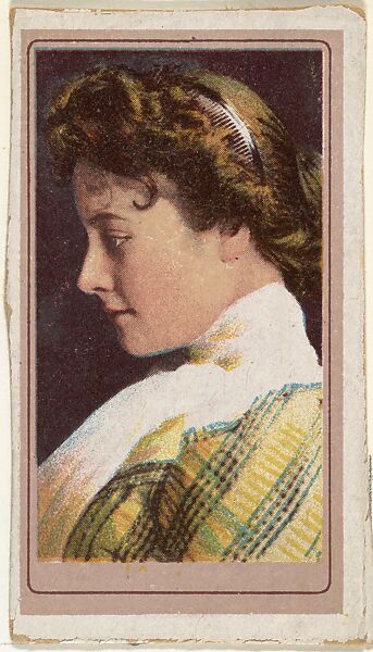 Actress wearing yellow plaid bodice, from the Actresses series (T176) issued by Sweet Caporal Cigarettes, Issued by Kinney Brothers Tobacco Company, Commercial color lithograph 