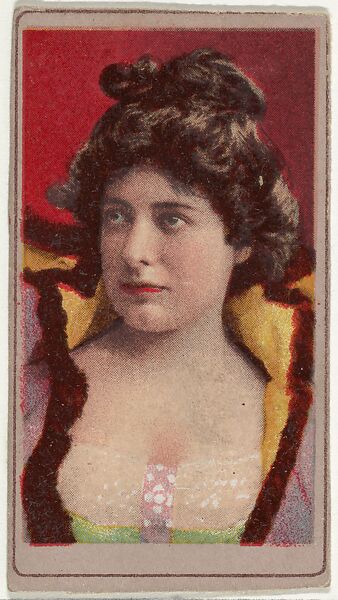 Actress wearing bodice with rigid upright collar, from the Actresses series (T176) issued by Sweet Caporal Cigarettes, Issued by Kinney Brothers Tobacco Company, Commercial color lithograph