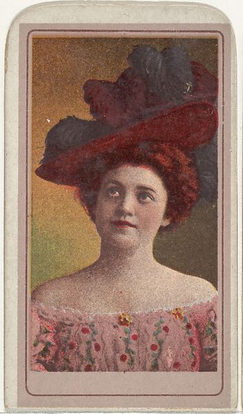 Actress wearing tall feathered hat, from the Actresses series (T176) issued by Sweet Caporal Cigarettes, Issued by Kinney Brothers Tobacco Company, Commercial color lithograph 