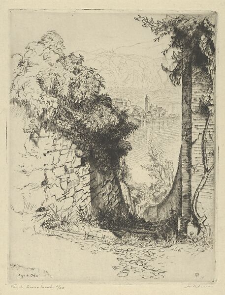Lago di Orla, vue du Sacro Monte, Maurice Victor Achener (French, 1881–1963), Etching and drypoint 