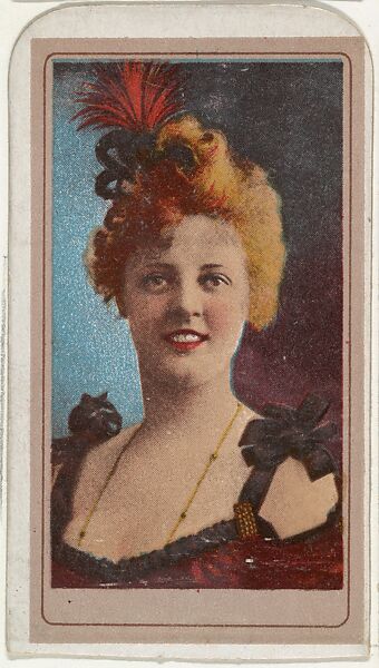 Actress wearing red feather in hair, from the Actresses series (T176) issued by Sweet Caporal Cigarettes, Issued by Kinney Brothers Tobacco Company, Commercial color lithograph 