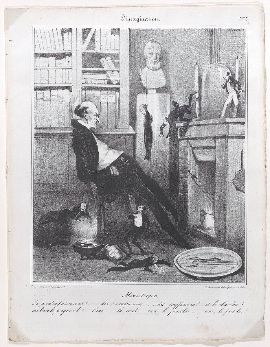 The Misanthropist (Misantropie)..., from L'imagination, published in Le Charivari, February 10, 1833, Honoré Daumier (French, Marseilles 1808–1879 Valmondois), Lithograph; second state of two (Hazard & Delteil) 