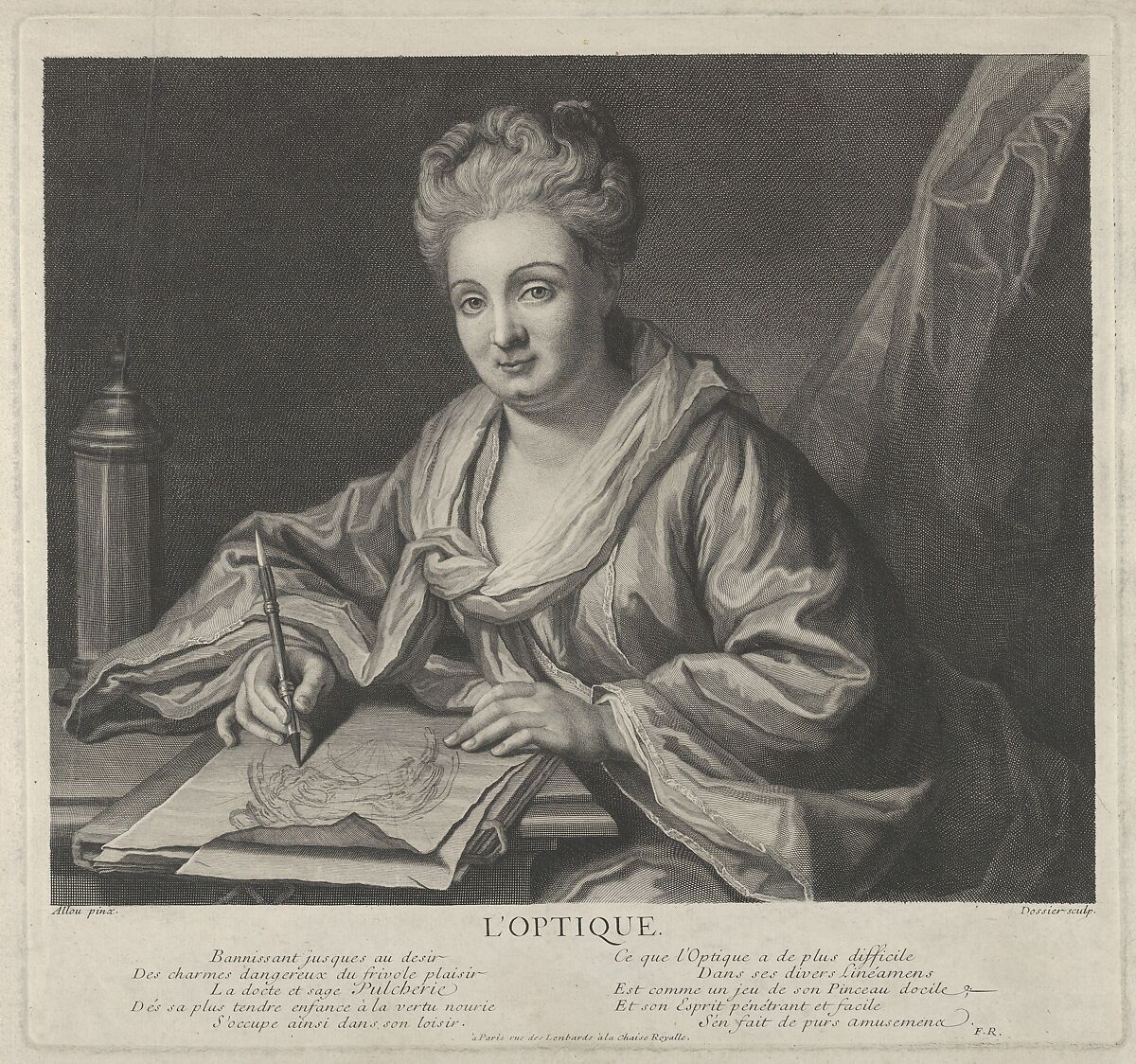 L'Optique, Michel Dossier (French, Paris 1684–1750 Paris), Engraving 