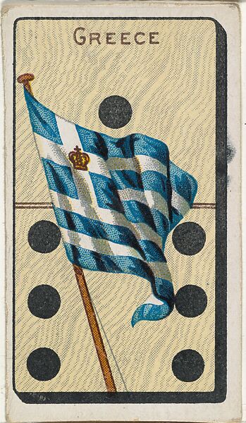 Greece, from the National Flag on Domino series (T177) issued by Kinney Brothers to promote Sweet Caporal Cigarettes, Issued by Kinney Brothers Tobacco Company, Commercial color print 