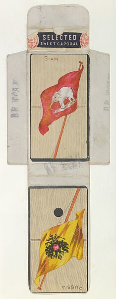 Uncut Siam and Russia cards, original packaging for the National Flag on Domino series (T177) issued by Kinney Brothers to promote Sweet Caporal Cigarettes, Issued by Kinney Brothers Tobacco Company, Commercial color print 