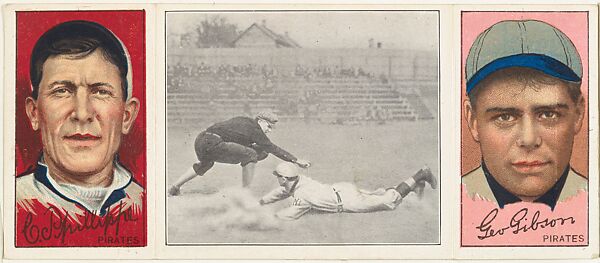 "Chase Dives into Third," with C. Philippe and George Gibson, from the series Hassan Triple Folders (T202), Hassan Cigarettes (American), Commercial lithographs with half-tone photograph 