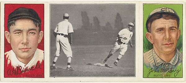 "Clarke Hikes for Home," with A. Bridwell and J. Kling, from the series Hassan Triple Folders (T202), Hassan Cigarettes (American), Commercial lithographs with half-tone photograph 