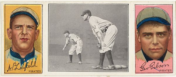 "Chase Guarding First," with A. Leifield and George Gibson, from the series Hassan Triple Folders (T202), Hassan Cigarettes (American), Commercial lithographs with half-tone photograph 