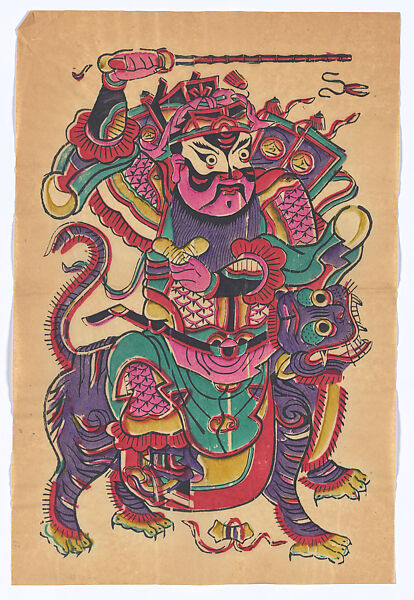 New Year’s picture: God of Wealth riding on a tiger, Unidentified artist(s)  , early 20th century, Polychrome woodblock print; ink and color on paper, China 