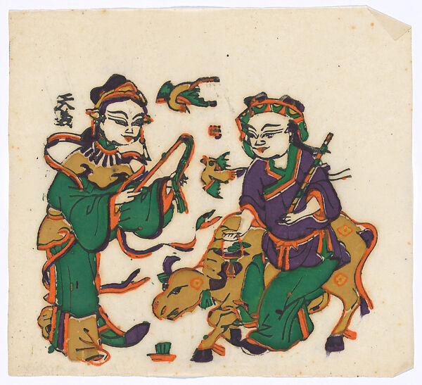 New Year Picture of The Herdboy (right one of a pair), Unidentified artist(s)  , early 20th century, Polychrome woodblock print; ink and color on paper, China 