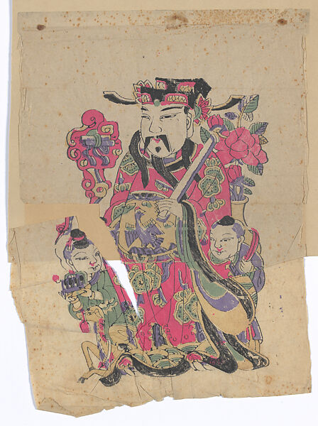 New Year Picture of Civil Door God (right one of a pair), Unidentified artist(s)  , early 20th century, Polychrome woodblock print; ink and color on paper, China 