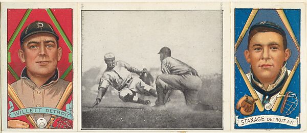 "Moriarity Spiked," with Edgar Willett and Oscar Stanage, from the series Hassan Triple Folders (T202), Hassan Cigarettes (American), Commercial lithographs with half-tone photograph 