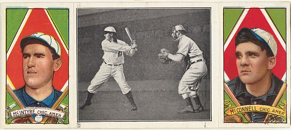 "McIntyre at Bat," with Matthew McIntyre and A. McConnell, from the series Hassan Triple Folders (T202), Hassan Cigarettes (American), Commercial lithographs with half-tone photograph 