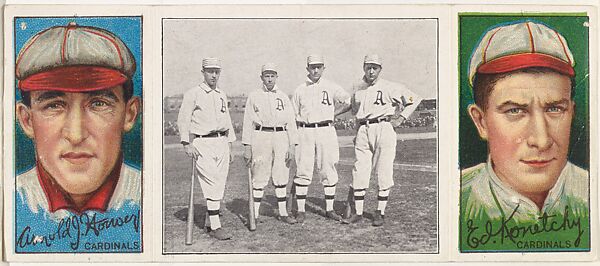 "The Athletic Infield," with Arnold Hauser and Edward Konetchy, from the series Hassan Triple Folders (T202), Hassan Cigarettes (American), Commercial lithographs with half-tone photograph 