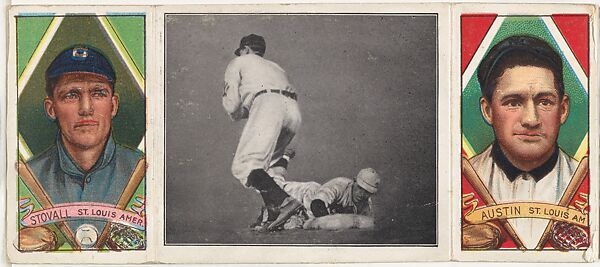 "Stahl Safe," with George T. Stovall and James Austin, from the series Hassan Triple Folders (T202), Hassan Cigarettes (American), Commercial lithographs with half-tone photograph 