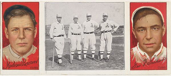 "The Athletic Infield," with Mordecai Brown and George F. Graham, from the series Hassan Triple Folders (T202), Hassan Cigarettes (American), Commercial lithographs with half-tone photograph 