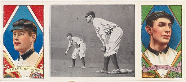 "Chase Dives into Third," with Harold W. Chase and H. Wolter, from the series Hassan Triple Folders (T202), Hassan Cigarettes (American), Commercial lithographs with half-tone photograph 