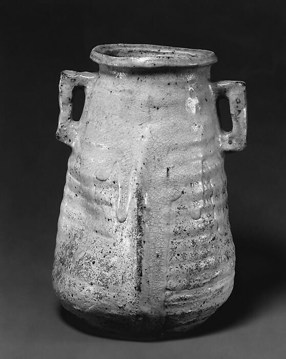 Flower vase, Ceramic; thick glaze drips over a white iron glaze (Iga ware), Japan 