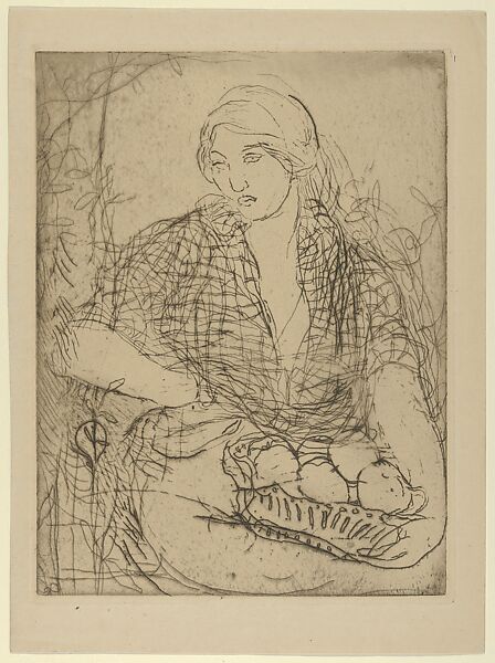 Woman with fruit basket, Edmond-François Aman-Jean (French, Chevry-Cossigny 1858–1936 Paris), Drypoint 
