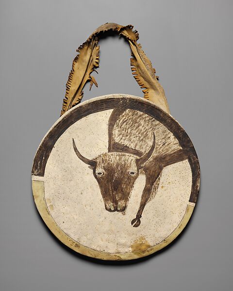 Shield with Guardian Spirit, Buffalo rawhide, native-tanned leather, pigment, Arikara 