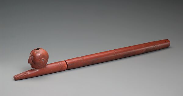 Pipe Bowl and Stem, Catlinite (red pipestone), wood (ash), Osage 