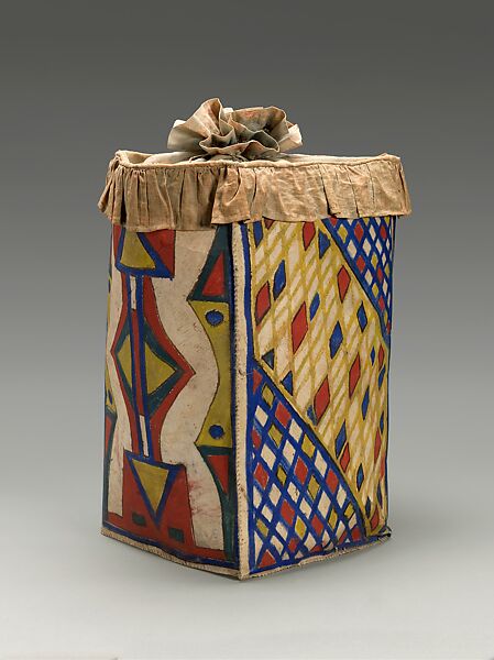 Parfleche Box, Rawhide, pigment, cotton cloth, Lakota (Teton Sioux) 