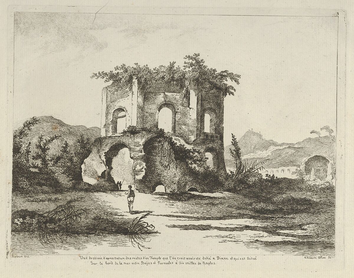 Vue d'un temple... dédié à Diane from Differentes vues dessiné d'après nature... dans les environs de Rome et de Naples, Adélaide Allou (French, active 1776–1800), Etching 