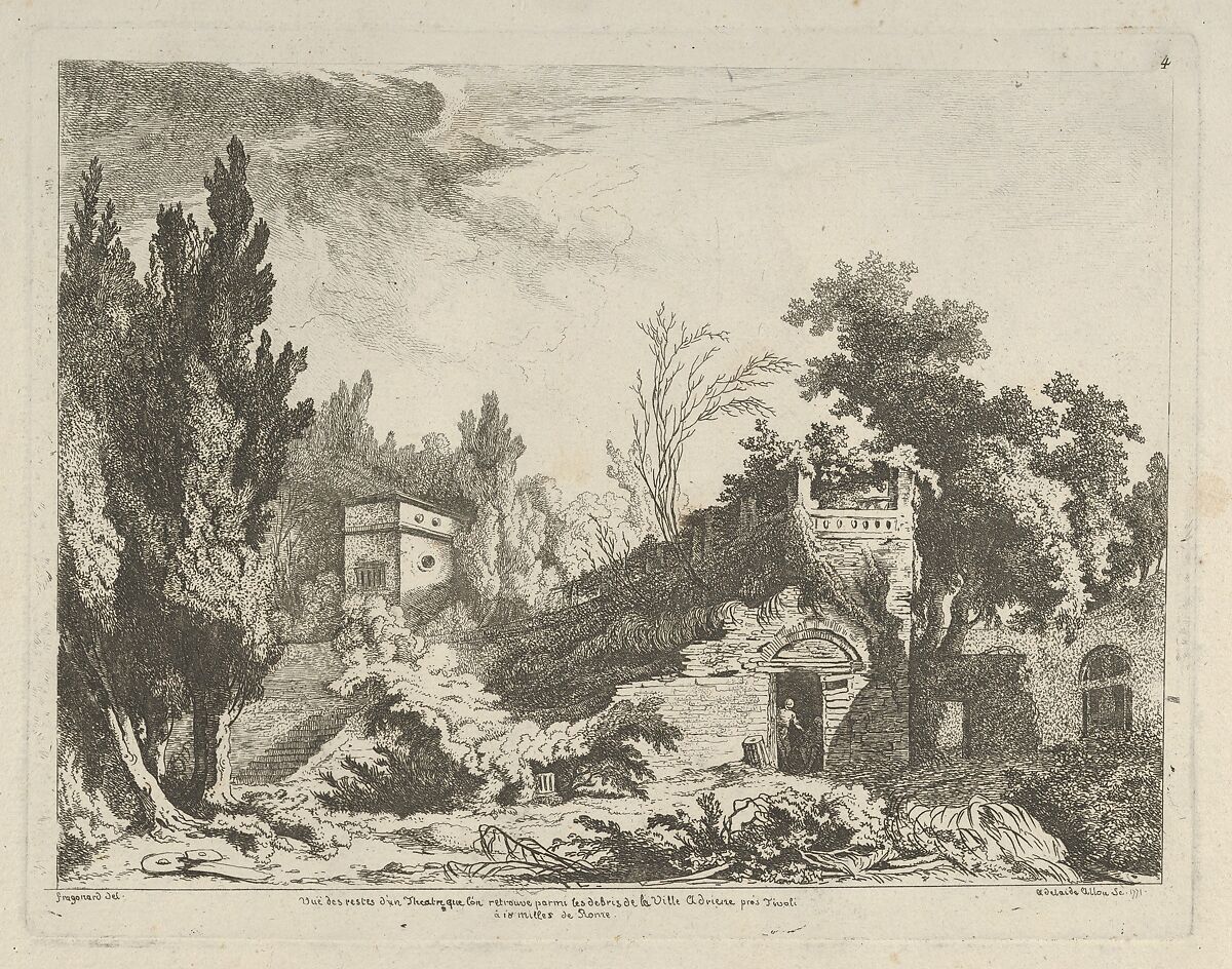 Vue des restes d'un théâtre from Differentes vues dessiné d'après nature... dans les environs de Rome et de Naples, Adélaide Allou (French, active 1776–1800), Etching 