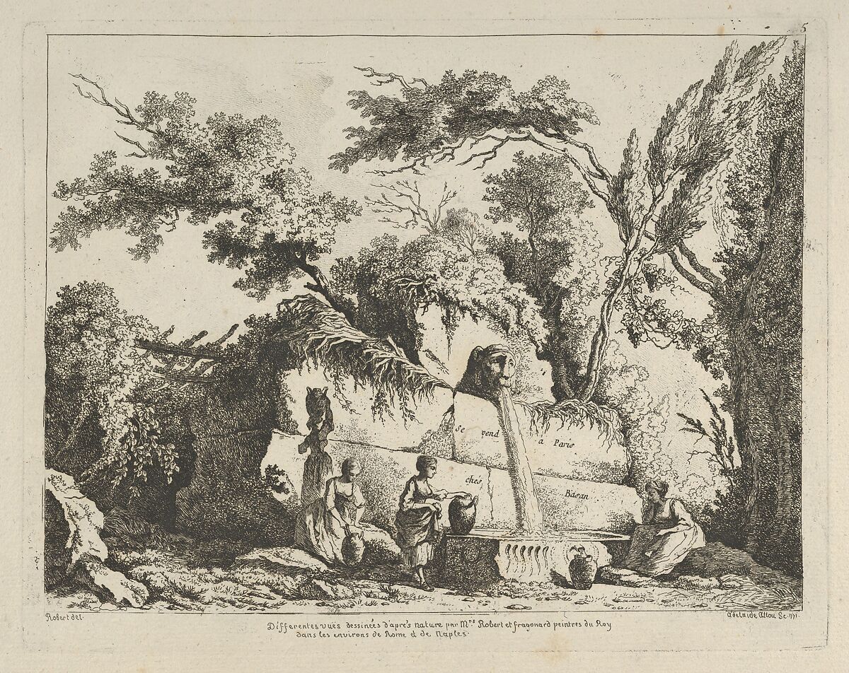 Titlepage from Differentes vues dessiné d'après nature... dans les environs de Rome et de Naples, Adélaide Allou (French, active 1776–1800), Etching 