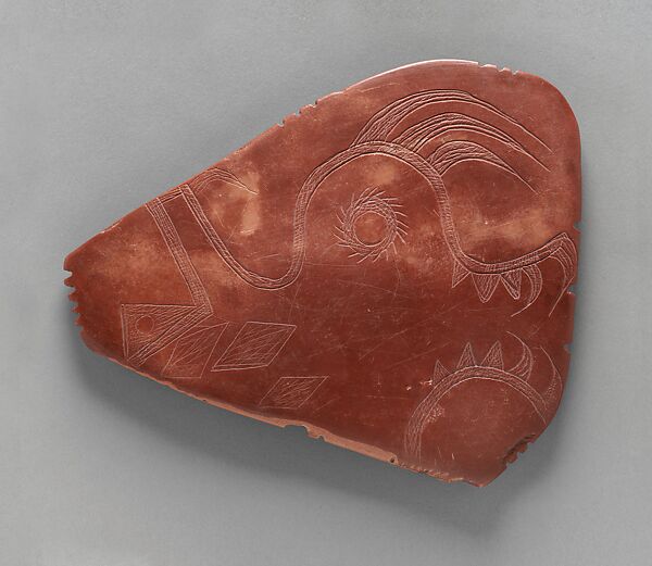 Incised Tablet, Catlinite (red pipestone), Oneota 