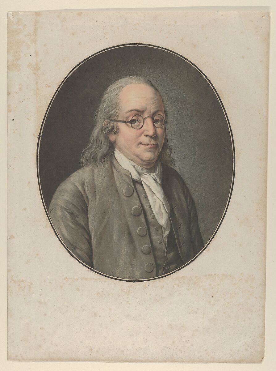 Portrait of Franklin, after Vanloo, Pierre Michel Alix (French, Paris 1762–1817 Paris), Color aquatint 