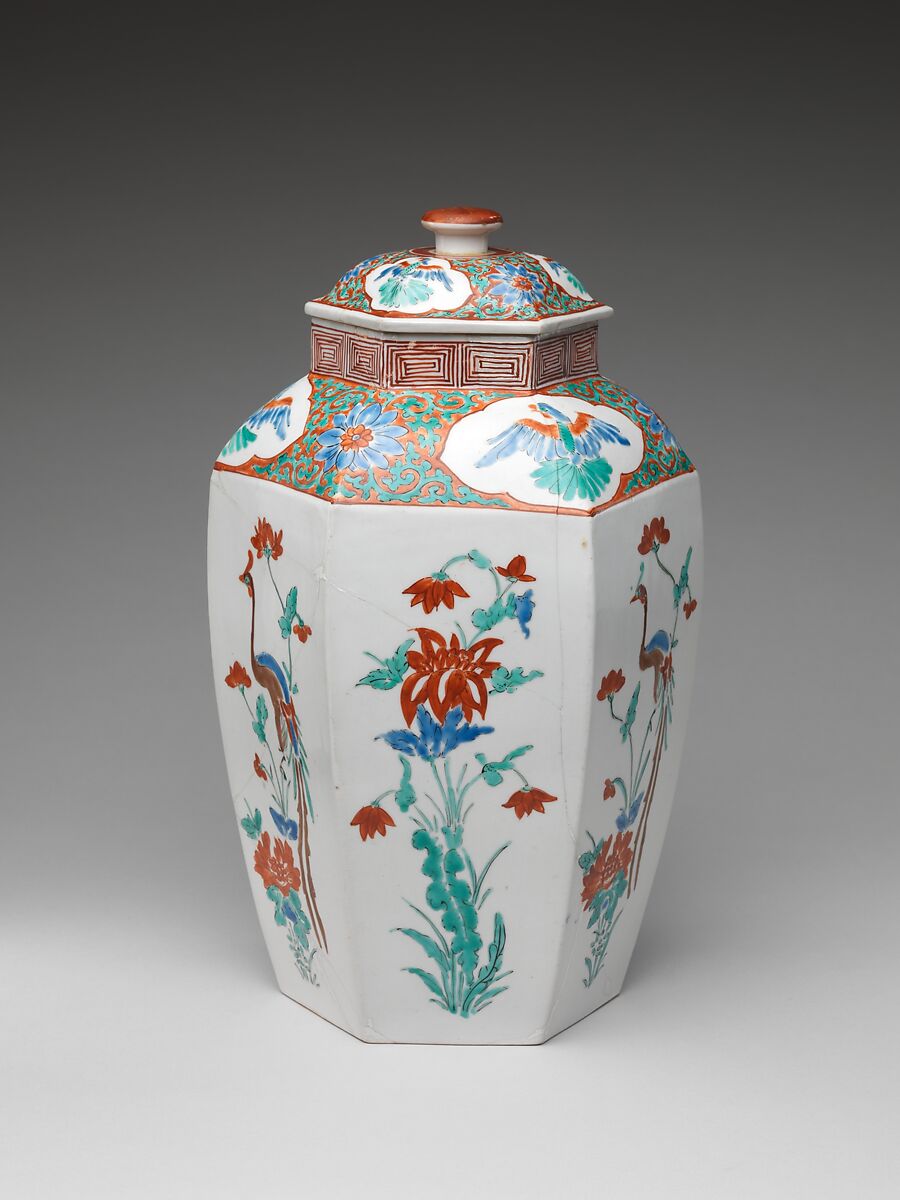Hexagonal jar with Flower and Bird Decoration (one of a pair), Porcelain with overglaze enamels (Arita ware, Kakiemon type), Japan