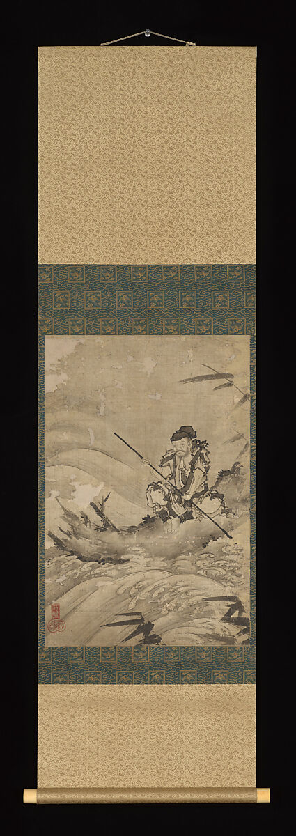 The Chinese Explorer Zhang Qian on a Raft, Maejima Sōyū (active mid-16th century), Hanging scroll; ink on paper, Japan