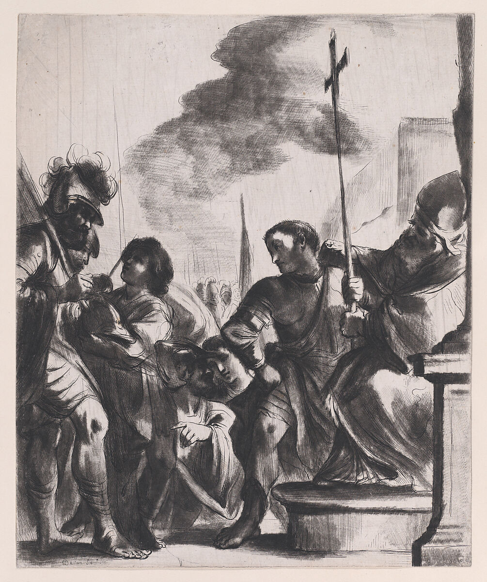 Constantine receiving the Faith banner, after Guercino, Baron Dominique Vivant Denon (French, Givry 1747–1825 Paris), Aquatint 