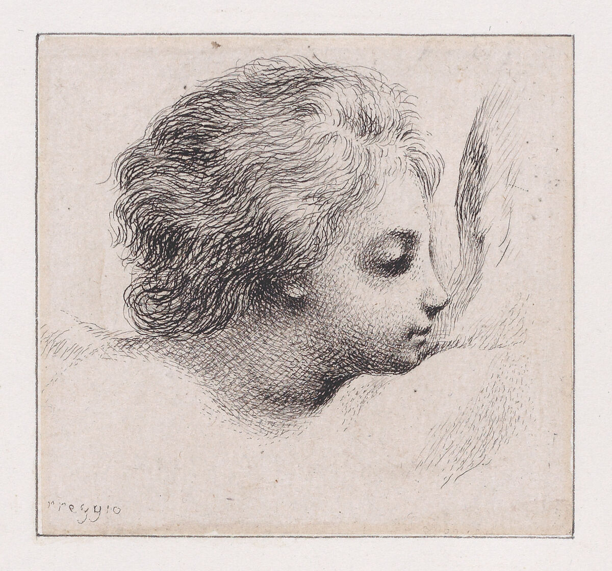 Head of a Cherub, after Guercino, Baron Dominique Vivant Denon (French, Givry 1747–1825 Paris), Etching 