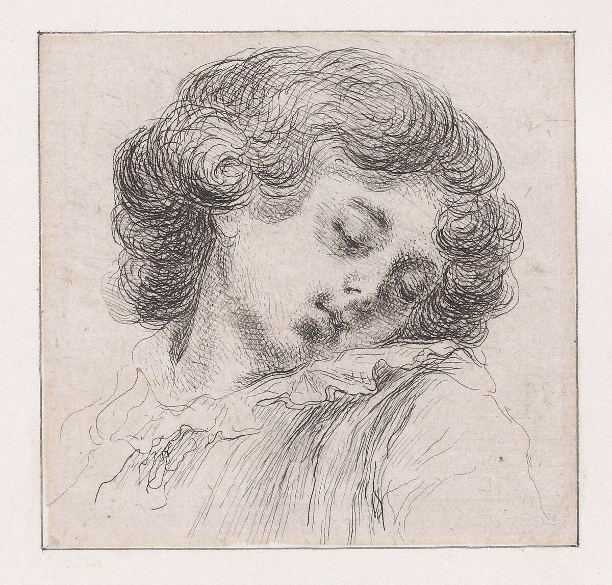 Head of a Sleeping Child, Baron Dominique Vivant Denon (French, Givry 1747–1825 Paris), Etching 
